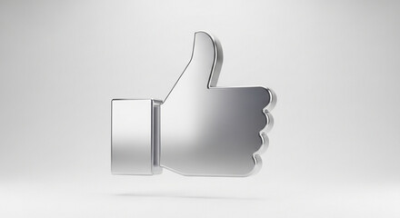A modern, 3d rendered metallic thumbsup icon, symbolizing approval, success, and positive feedback, isolated on