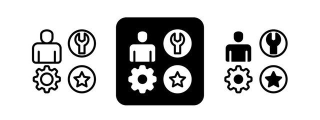 Skills Solid color and black line drawing vector illustration set