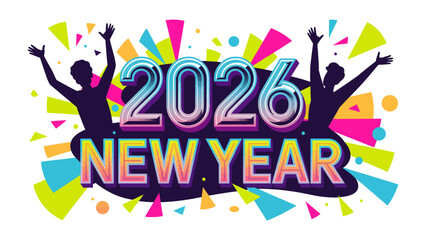 New Year Celebration 2026: Festive graphic art heralds the arrival of the new year, filled with vibrant colors and joyful silhouettes.