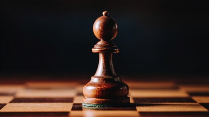pawn. Chess pawn advanced deep into enemy territory on a wooden board, top-down view. public awareness campaigns, NGO reports, designed for public awareness campaigns and NGO communications.