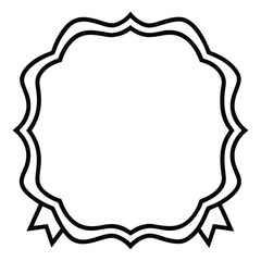 Ornate black outline frame with ribbon detail, blank label design isolated on