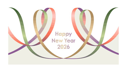 Happy New Year 2026: Elegant ribbons intertwine gracefully in a festive arrangement, forming symbolic heart shapes, evoking a sense of joy and anticipation for the upcoming year.