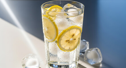 Summer lemonade with ice cubes — sunny, refreshing, and perfect for vacation, poolside, or beach vibes