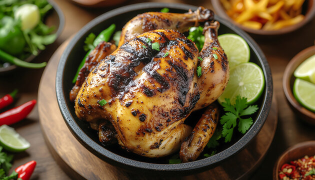 Inasal na manok Filipino grilled chicken overhead white background