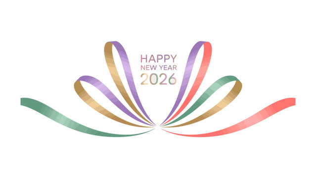 New Year's Greetings 2026: An elegant visual message, intertwining ribbons to convey wishes for a happy new year, signifying new beginnings and hope for the year 2026.