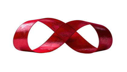 A textured red infinity symbol floats against a stark black background.