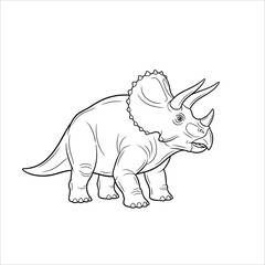Black outline drawing of a cartoon Triceratops dinosaur for coloring book pages on a white background.