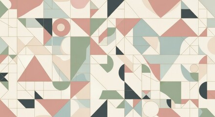 Abstract geometric pattern with pastel tones and diverse shapes for