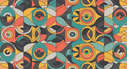 Vibrant geometric abstract pattern with bold colors and intricate
