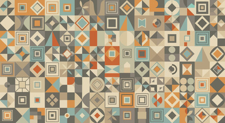 Abstract geometric tile pattern with diverse shapes and earthy tones