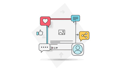 Digital social media interaction and communication icons network