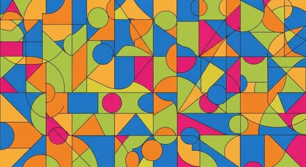 Vibrant geometric pattern with colorful shapes and bold outlines for