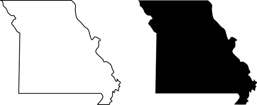 Outline and silhouette map of the state of missouri