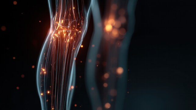 Human Leg and Knee Visualization: A detailed visualization highlights the intricate structure of the human leg and knee. Showcasing the network of bones, tendons, and ligaments.