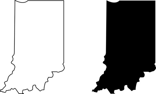 Outline and silhouette maps of the state of indiana