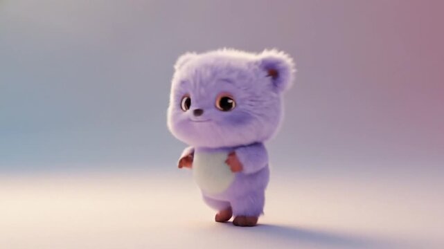 Cute fluffy purple monster walking animation
