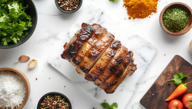 Pernil Puerto Rican roasted pork shoulder ceramic plate