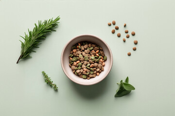 Healthy pet food with fresh herbs