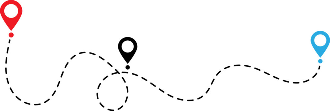 Dotted line route connecting three location pins