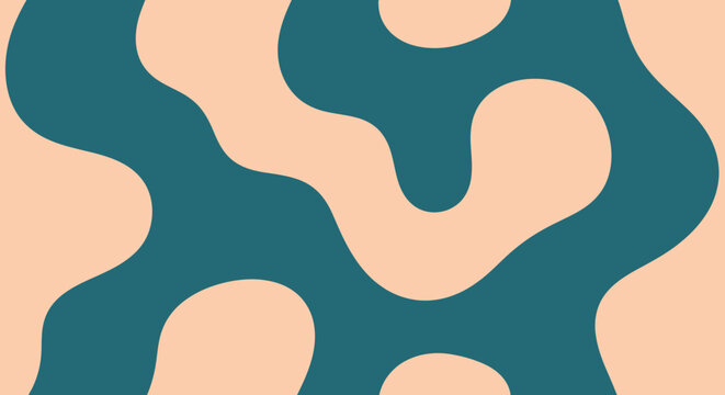 Modern abstract background featuring fluid organic shapes and a seamless wavy pattern in a trendy teal and peach color palette, a groovy liquid design