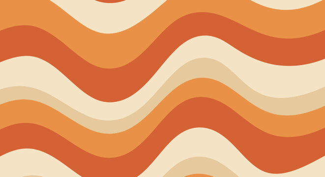 Abstract wavy background with a groovy 70s aesthetic. Seamless pattern featuring flowing lines in a warm orange and cream color palette