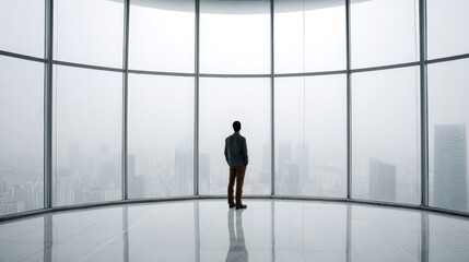 Silhouette of a businessman walking through a corridor