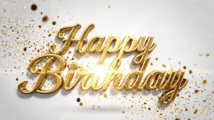 Clean white background with gold text Happy Birthday golden particles subtle animation luxury style soft shadows. - Powered by Adobe