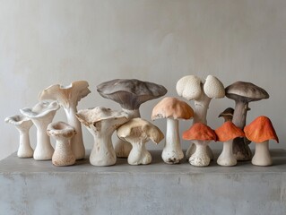 Exquisite mushroom display indoor studio photography minimalist environment close-up view nature's artistry