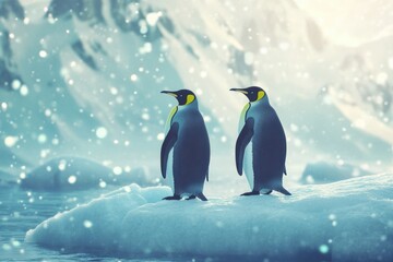 Penguins standing on ice antarctica wildlife photography winter wonderland close-up nature's majestic creatures