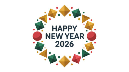 Happy New Year 2026: An elegant design, ushering in the New Year with a festive wreath and celebratory text. It embodies the essence of anticipation, fresh beginnings, and vibrant hope for the future.