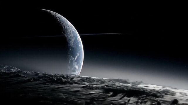 Dramatic view of distant planet in space with surface texture