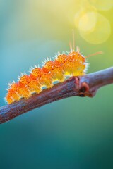 Caterpillar crawling on branch forest habitat macro photography natural environment close-up view insect lifecycle