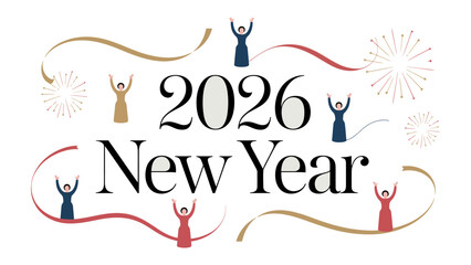 New Year Celebration 2026: Festive graphic design capturing the joy and anticipation of the upcoming new year, with fireworks and celebratory figures.