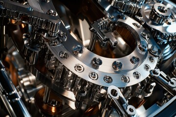 Intricate mechanisms unveiled industrial setting close-up photography metallic environment artistic perspective conceptual technology