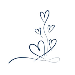 Elegant handdrawn hearts with flowing lines, creating a decorative corner design, perfect for romantic themes, wedding invitations, greeting cards, and valentines day, isolated on