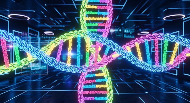 DNA helix in futuristic science lab