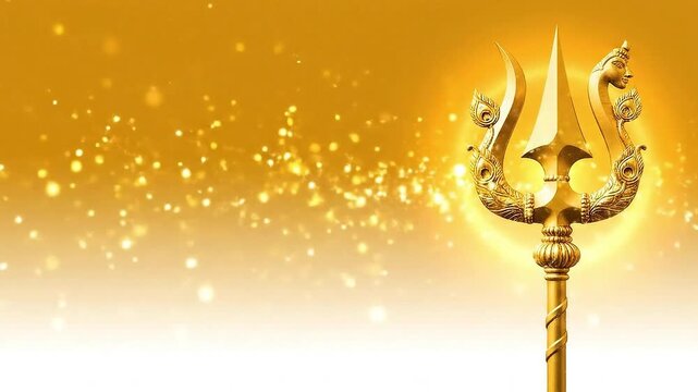 Festival Thaipusam, saffron-yellow-to-white gradient background, elegant golden Vel (spear) symbol placed at the side