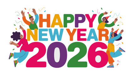 Celebration of New Year 2026: An Illustration of diverse group of people joyfully celebrating the upcoming New Year, radiating positivity, excitement, and a sense of shared anticipation.