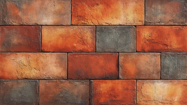 Old red brick wall texture with aged brown and gray cement surface pattern