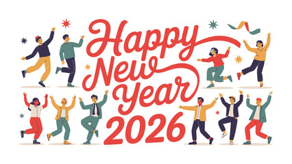 New Year's Celebration in 2026: A vibrant illustration showcasing a diverse group of people joyfully celebrating the upcoming New Year, radiating happiness and anticipation for the year 2026.