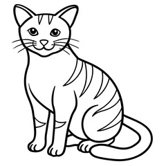 Cute cartoon tabby cat sitting patiently isolated on white background