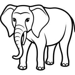 Stylized outline drawing of an african elephant isolated on white background