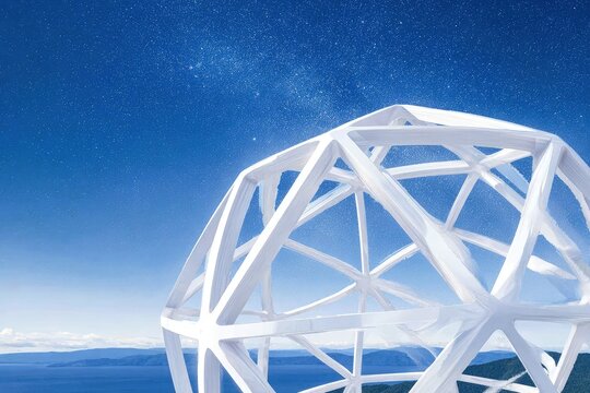 Geometric White Structure Against Starry Night Sky