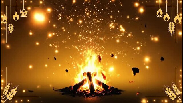 Festival Lohri (Punjab), golden-to-brown gradient, small stylized bonfire silhouette at the bottom