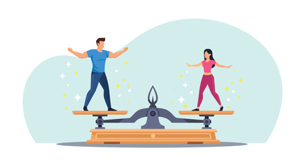 Fototapeta premium Achieving work-life balance by balancing gender equality and fairness, demonstrating equal opportunities and fair decisions for all employees