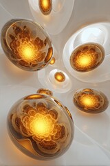 Abstract Golden Spheres Against White Background