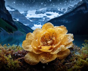 Golden Rose On Mountain At Night