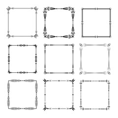 Set Black Simple Line Frame Collection Doodle Square Floral Frame Elements Vector Design Style Sketch Isolated Illustration For Banner