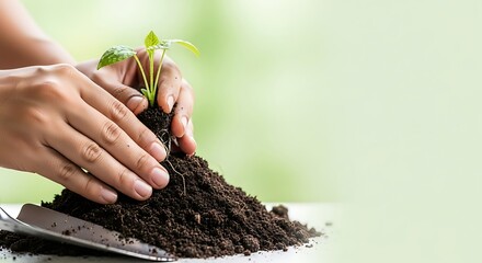 Planting a vibrant seedling in rich soil symbolizes growth, new beginnings, and sustainable future initiatives for eco-conscious businesses