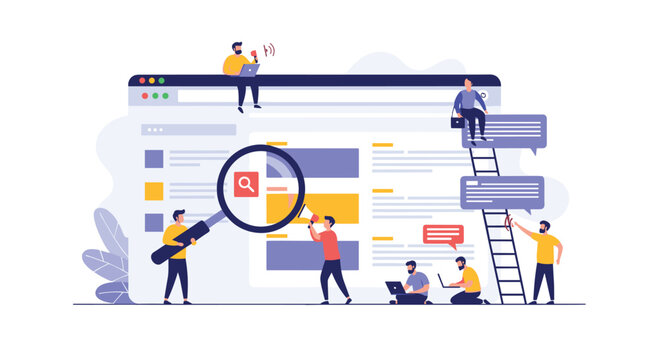 A dedicated team searching, climbing, and optimizing website content for search engine success and online visibility